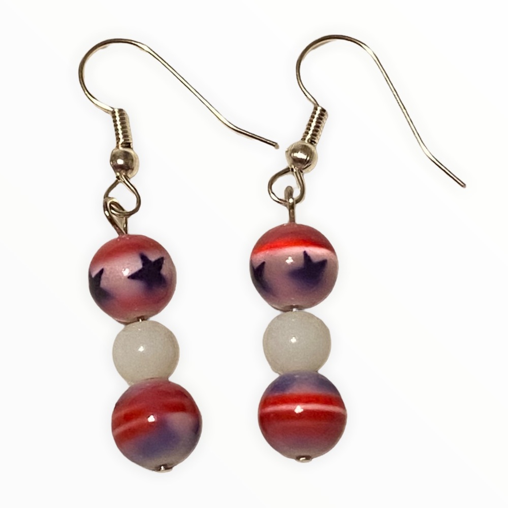 HAND CRAFTED Earrings American Flag Red White Blue Pierced 4th of July Pierced - Picture 4 of 5